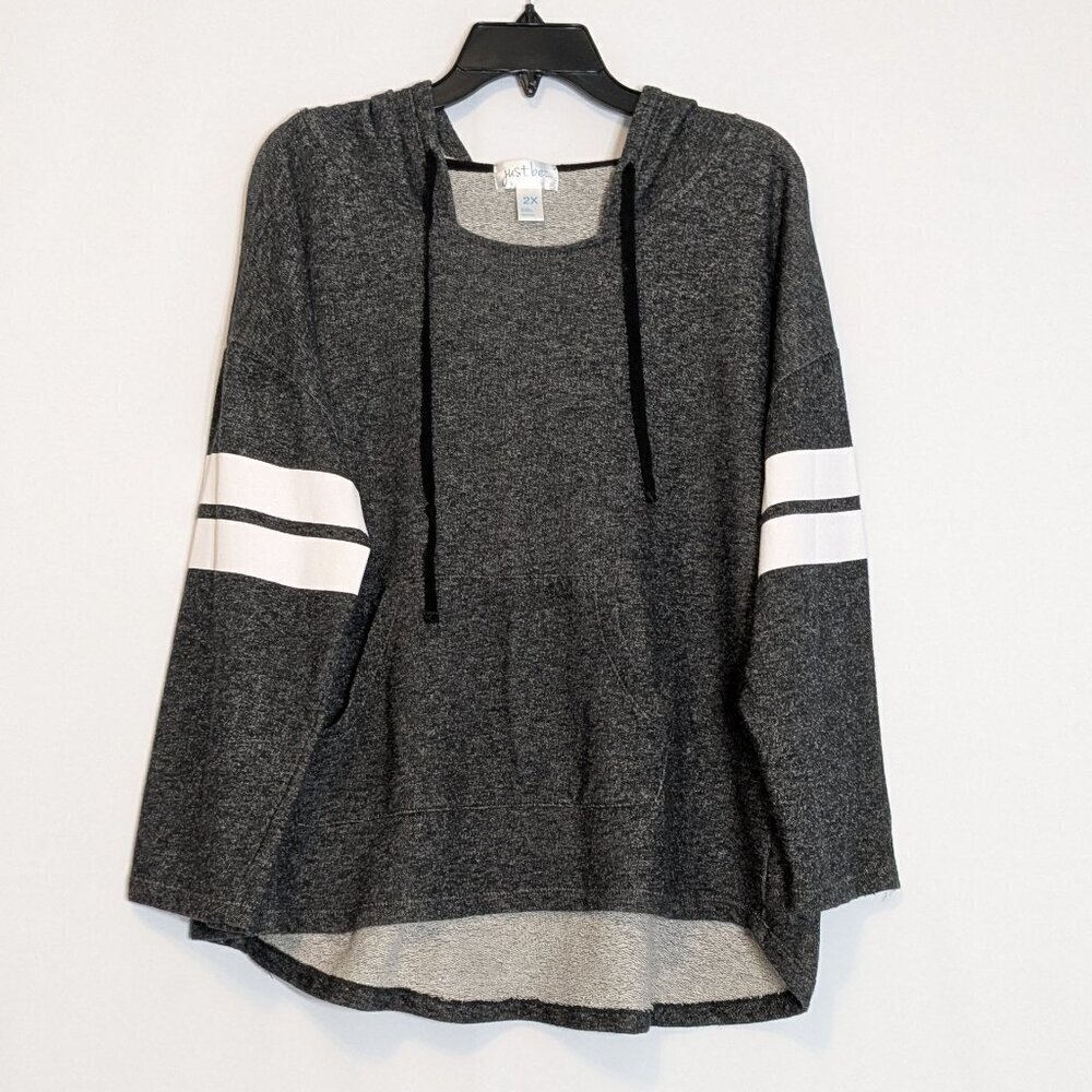 JUST BE Charcoal Gray 3/4 Sleeve Pullover Soft Fleece Hoodie; Size 2X
